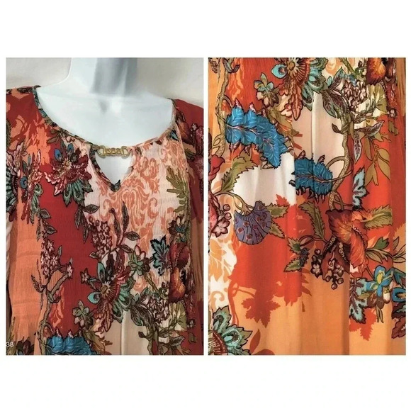 Spense size 10/10 Flowy Sleeves Floral Pattern Pleated Bodice Boho Vibe Dress - Picture 1 of 10